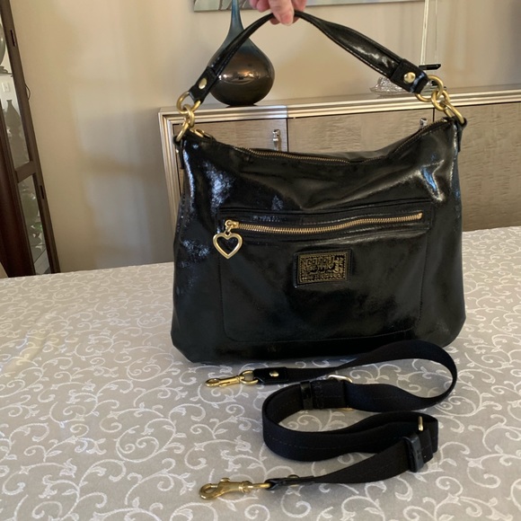 Coach Handbags - Coach Poppy Black Patent Leather Shoulder Bag